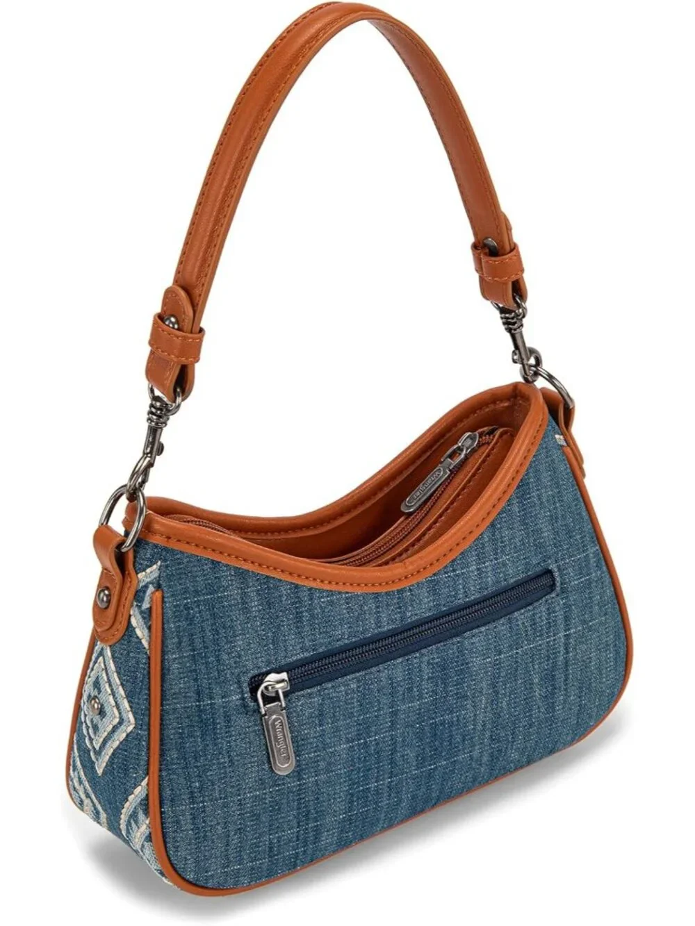 Wrangler Shoulder Bag for Women Denim Rivet Hobo Purse With Detachable Pouch